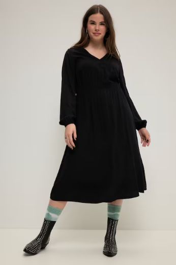 Plus size veliki brojevi Haljina V ovratnika dugih rukava za punije