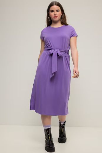 Plus size veliki brojevi Haljina A kroja na vezanje kratkih rukava za punije