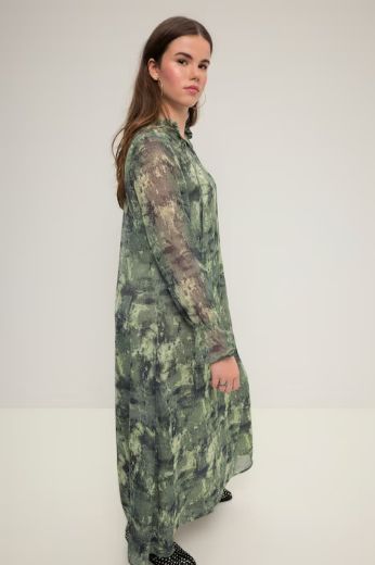 Plus size veliki brojevi Haljina midi s vezanjem na ovratniku dugih rukava za punije