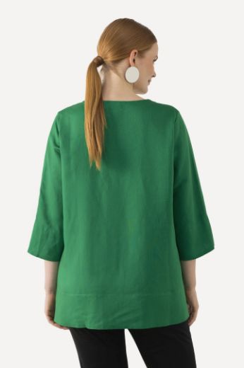 Plus size veliki brojevi Bluza lanena okrugli ovratnik za punije