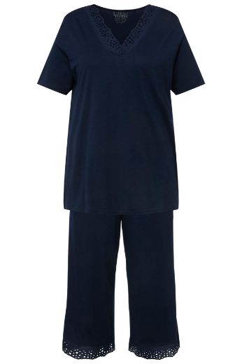 Plus size veliki brojevi Pidžama kratkih rukava i ukrasnom čipkom na obrubima za punije