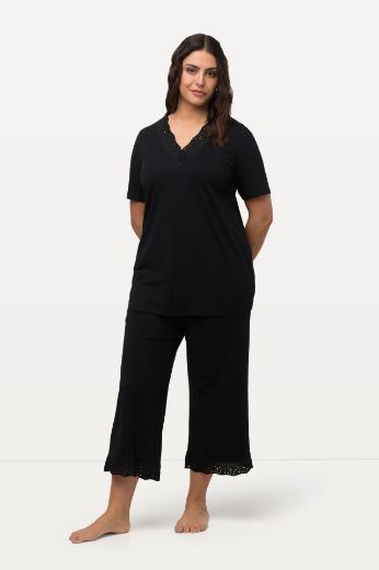 Plus size veliki brojevi Pidžama kratkih rukava i ukrasnom čipkom na obrubima za punije
