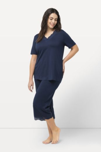 Plus size veliki brojevi Pidžama kratkih rukava i ukrasnom čipkom na obrubima za punije