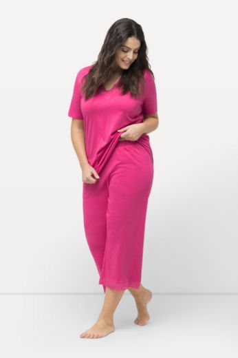 Plus size veliki brojevi Pidžama kratkih rukava i ukrasnom čipkom na obrubima za punije