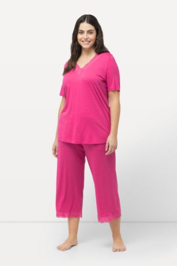 Plus size veliki brojevi Pidžama kratkih rukava i ukrasnom čipkom na obrubima za punije