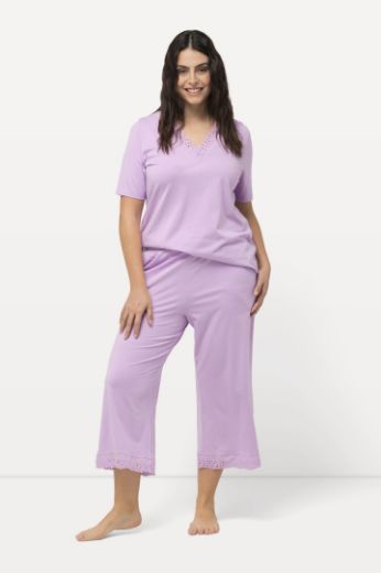Plus size veliki brojevi Pidžama kratkih rukava i ukrasnom čipkom na obrubima za punije