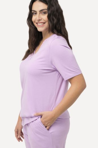 Plus size veliki brojevi Pidžama kratkih rukava i ukrasnom čipkom na obrubima za punije