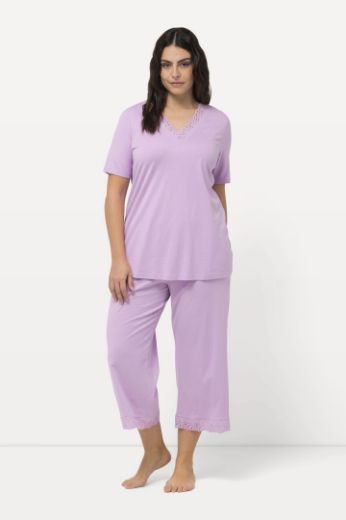 Plus size veliki brojevi Pidžama kratkih rukava i ukrasnom čipkom na obrubima za punije