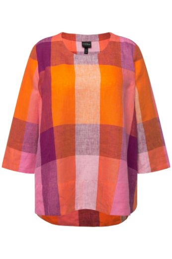 Plus size veliki brojevi Bluza lanena karirana 3/4 rukavi za punije