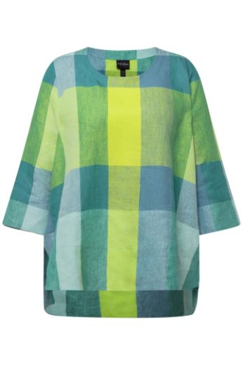 Plus size veliki brojevi Bluza lanena karirana 3/4 rukavi za punije