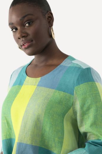 Plus size veliki brojevi Bluza lanena karirana 3/4 rukavi za punije