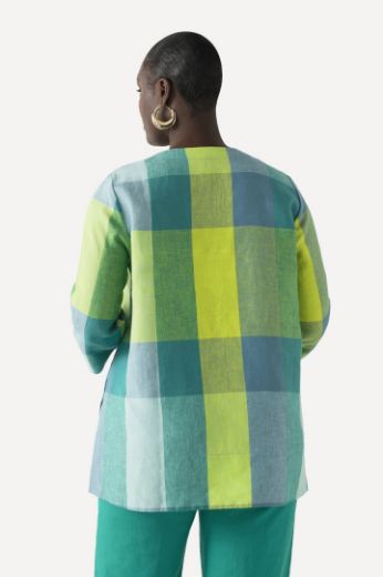 Plus size veliki brojevi Bluza lanena karirana 3/4 rukavi za punije