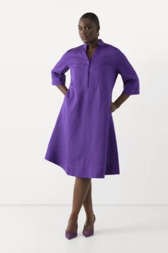 Plus size veliki brojevi Haljina midi lanena s 3/4 rukavima za punije