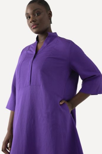 Plus size veliki brojevi Haljina midi lanena s 3/4 rukavima za punije