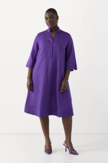 Plus size veliki brojevi Haljina midi lanena s 3/4 rukavima za punije