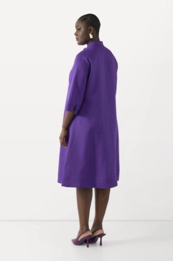 Plus size veliki brojevi Haljina midi lanena s 3/4 rukavima za punije