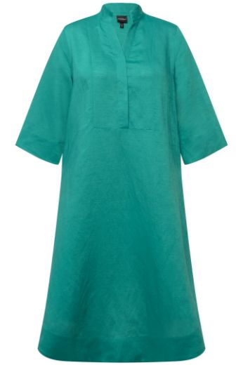 Plus size veliki brojevi Haljina midi lanena s 3/4 rukavima za punije