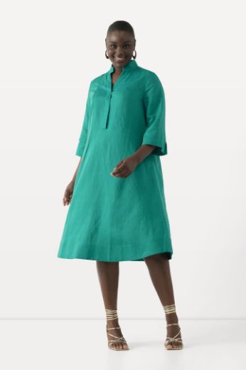 Plus size veliki brojevi Haljina midi lanena s 3/4 rukavima za punije