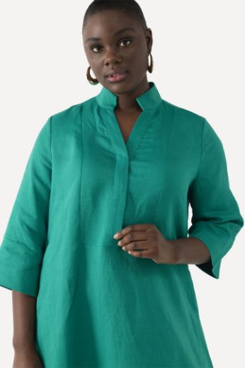 Plus size veliki brojevi Haljina midi lanena s 3/4 rukavima za punije