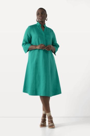 Plus size veliki brojevi Haljina midi lanena s 3/4 rukavima za punije