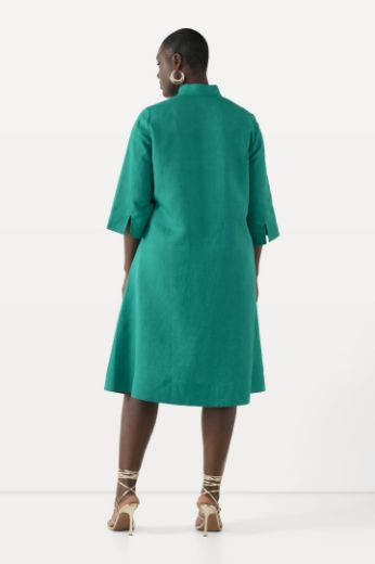 Plus size veliki brojevi Haljina midi lanena s 3/4 rukavima za punije