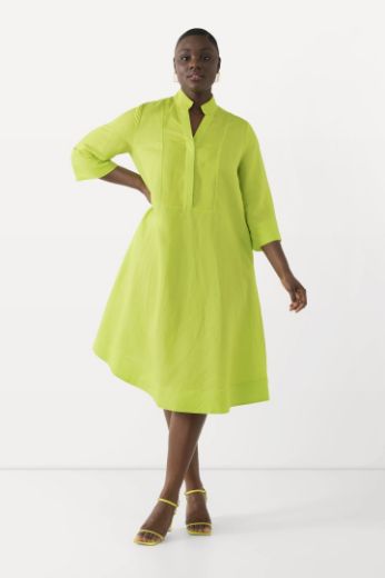 Plus size veliki brojevi Haljina midi lanena s 3/4 rukavima za punije
