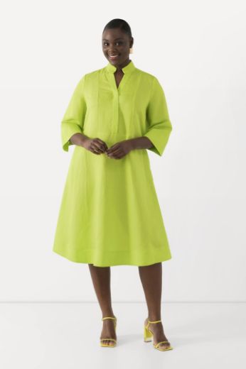 Plus size veliki brojevi Haljina midi lanena s 3/4 rukavima za punije