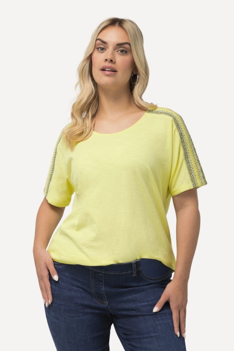 Plus size veliki brojevi Majica kratkih rukava s ukrasnim vezom na rukavaima za punije