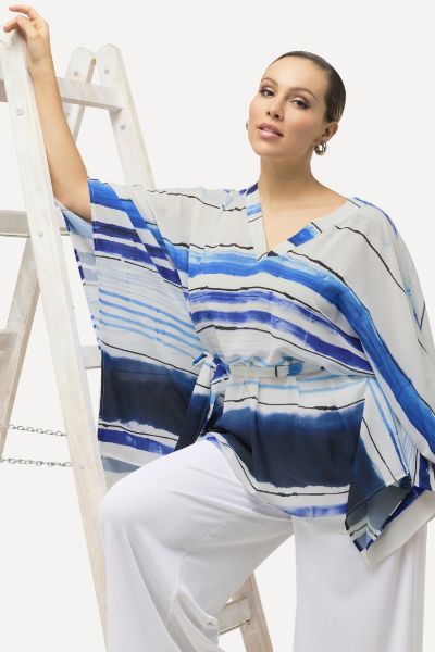 Veliki brojevi Bluza na vezanje s printom pruga moda za punije