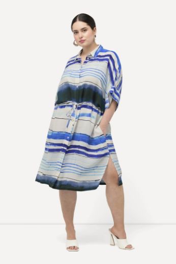Plus size veliki brojevi Haljina kratkih rukava na vezanje s printom pruga za punije