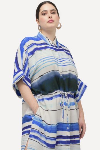 Plus size veliki brojevi Haljina kratkih rukava na vezanje s printom pruga za punije