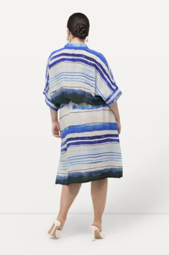 Plus size veliki brojevi Haljina kratkih rukava na vezanje s printom pruga za punije