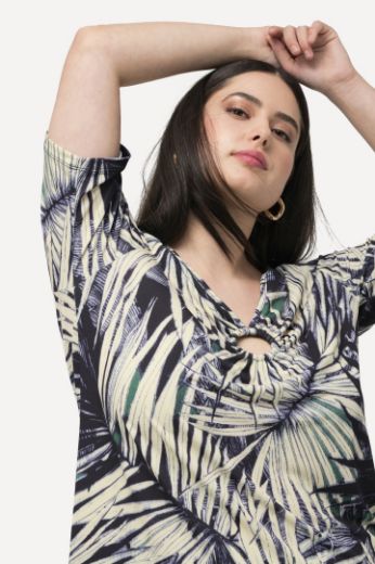 Plus size veliki brojevi Majica kratkih rukava s printom palmi za punije