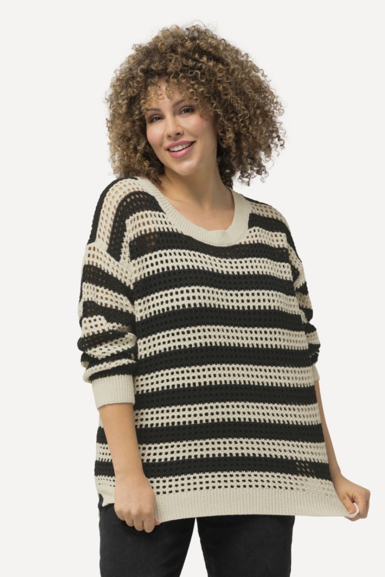 Plus size veliki brojevi Pulover mrežasti s prugama za punije