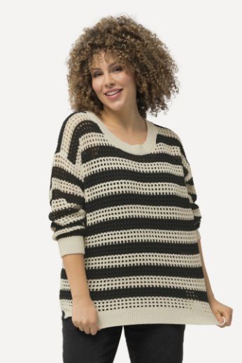 Plus size veliki brojevi Pulover mrežasti s prugama za punije