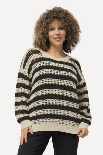 Plus size veliki brojevi Pulover mrežasti s prugama za punije