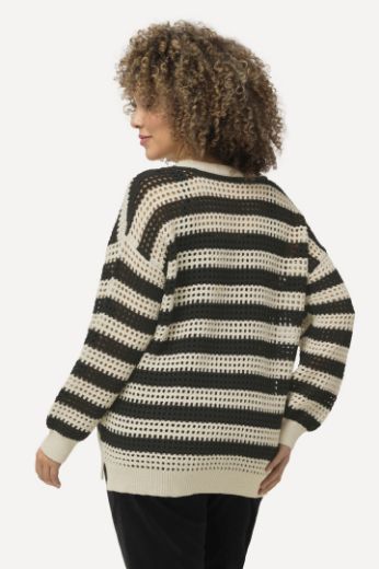 Plus size veliki brojevi Pulover mrežasti s prugama za punije