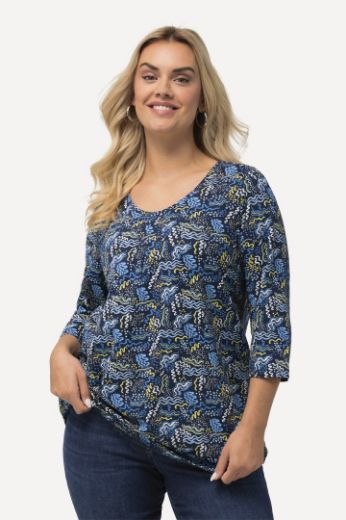Plus size veliki brojevi Majica 3/4 rukavi s printom iskrivljenih pruga za punije