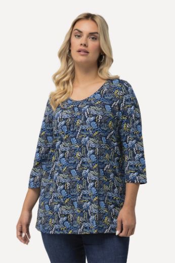 Plus size veliki brojevi Majica 3/4 rukavi s printom iskrivljenih pruga za punije