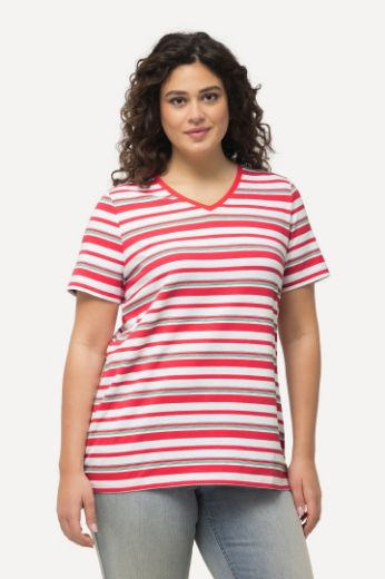 Plus size veliki brojevi Majica V ovratnika na pruge kratkih rukava za punije