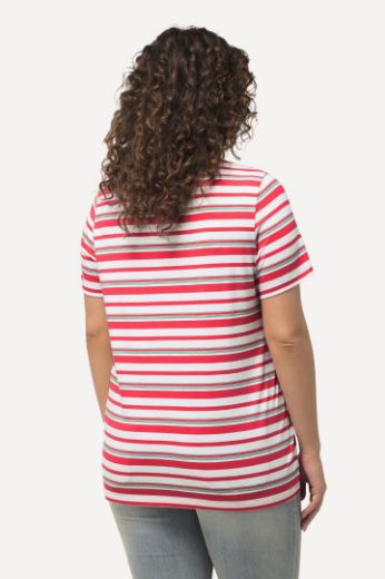Plus size veliki brojevi Majica V ovratnika na pruge kratkih rukava za punije