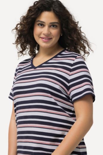 Plus size veliki brojevi Majica V ovratnika na pruge kratkih rukava za punije