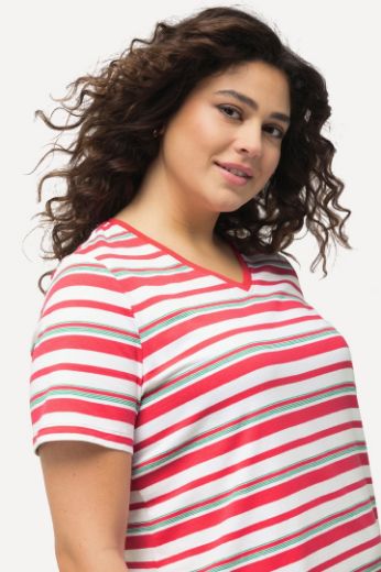 Plus size veliki brojevi Majica V ovratnika na pruge kratkih rukava za punije