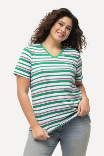 Plus size veliki brojevi Majica V ovratnika na pruge kratkih rukava za punije