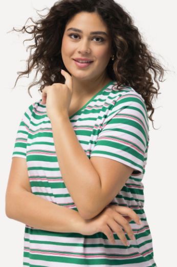 Plus size veliki brojevi Majica V ovratnika na pruge kratkih rukava za punije