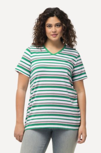 Plus size veliki brojevi Majica V ovratnika na pruge kratkih rukava za punije