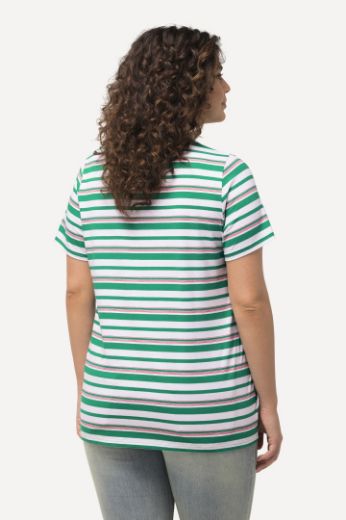 Plus size veliki brojevi Majica V ovratnika na pruge kratkih rukava za punije