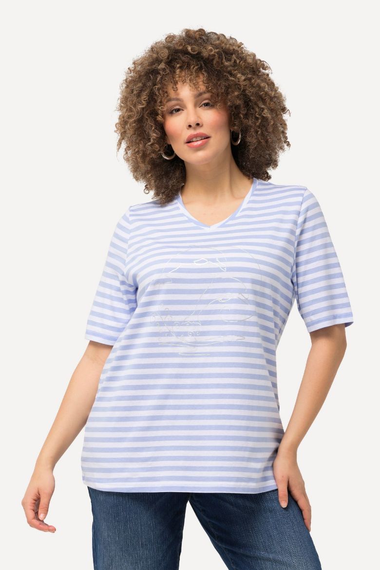Plus size veliki brojevi Majica kratkih rukava V ovratnika na pruge motiv delfina za punije