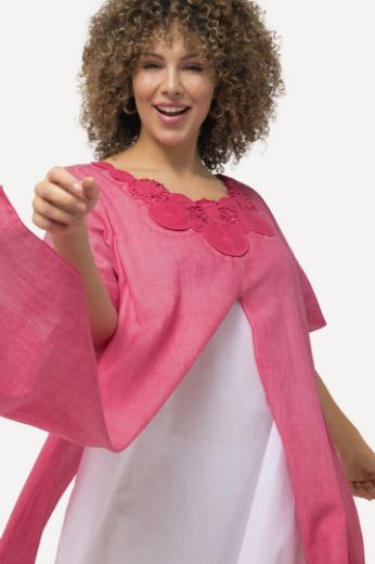 Plus size veliki brojevi Haljina kratkih rukava asimetrična s dekorativnom čipkom na ovratniku za punije