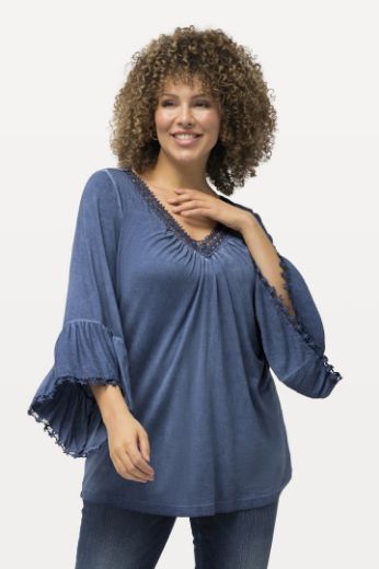 Plus size veliki brojevi Majica 3/4 rukava s volanima i ukrasnom čipkom na obrubima za punije